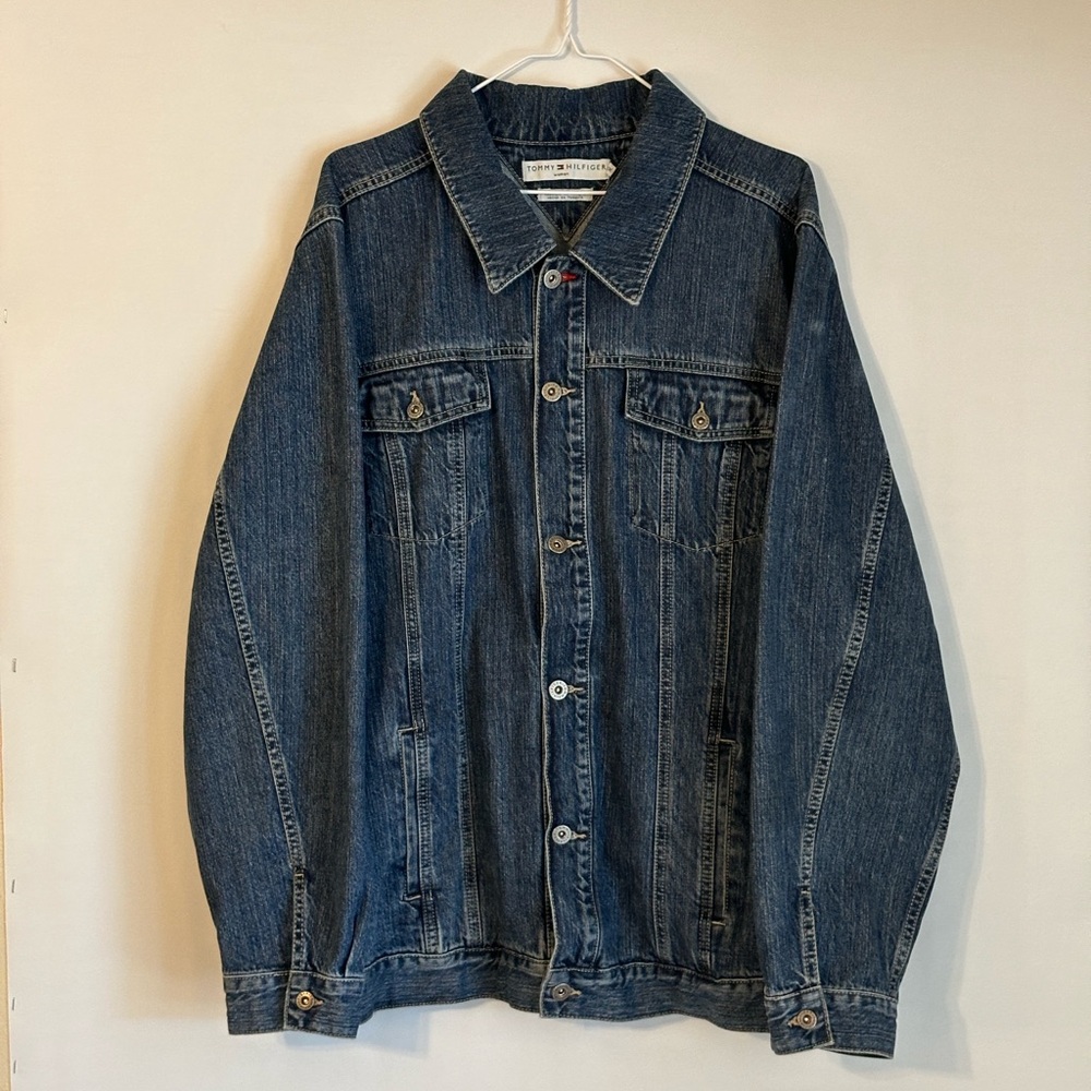 Vintage Tommy Hilfiger‎ Denim Trucker Jacket Button Down Long Sleeve Blue 3XL